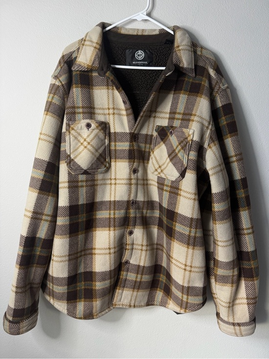 Weatherproof Other - Weatherproof Plaid Sherpa Lined Shirt Jacket XXL Brown Cream Button Front